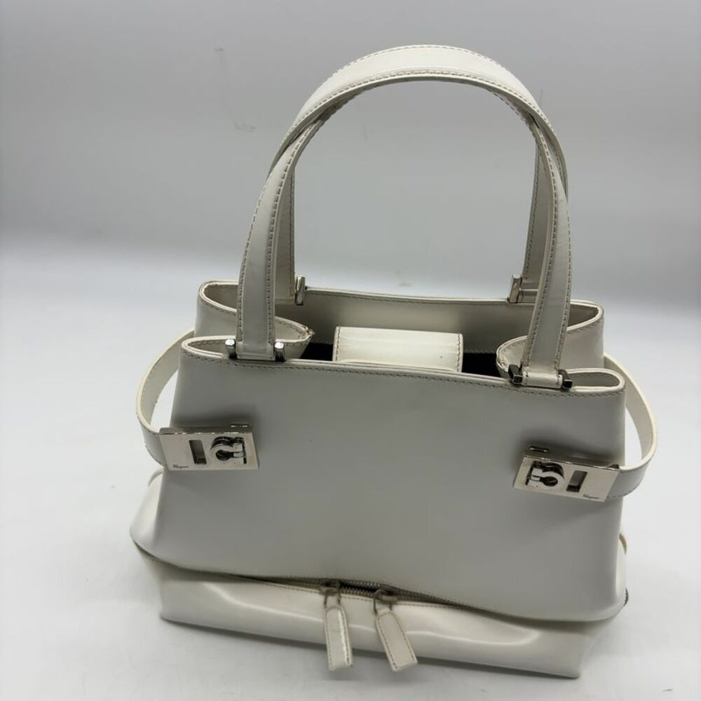 Salvatore Ferragamo White Leather Top Handle Bag